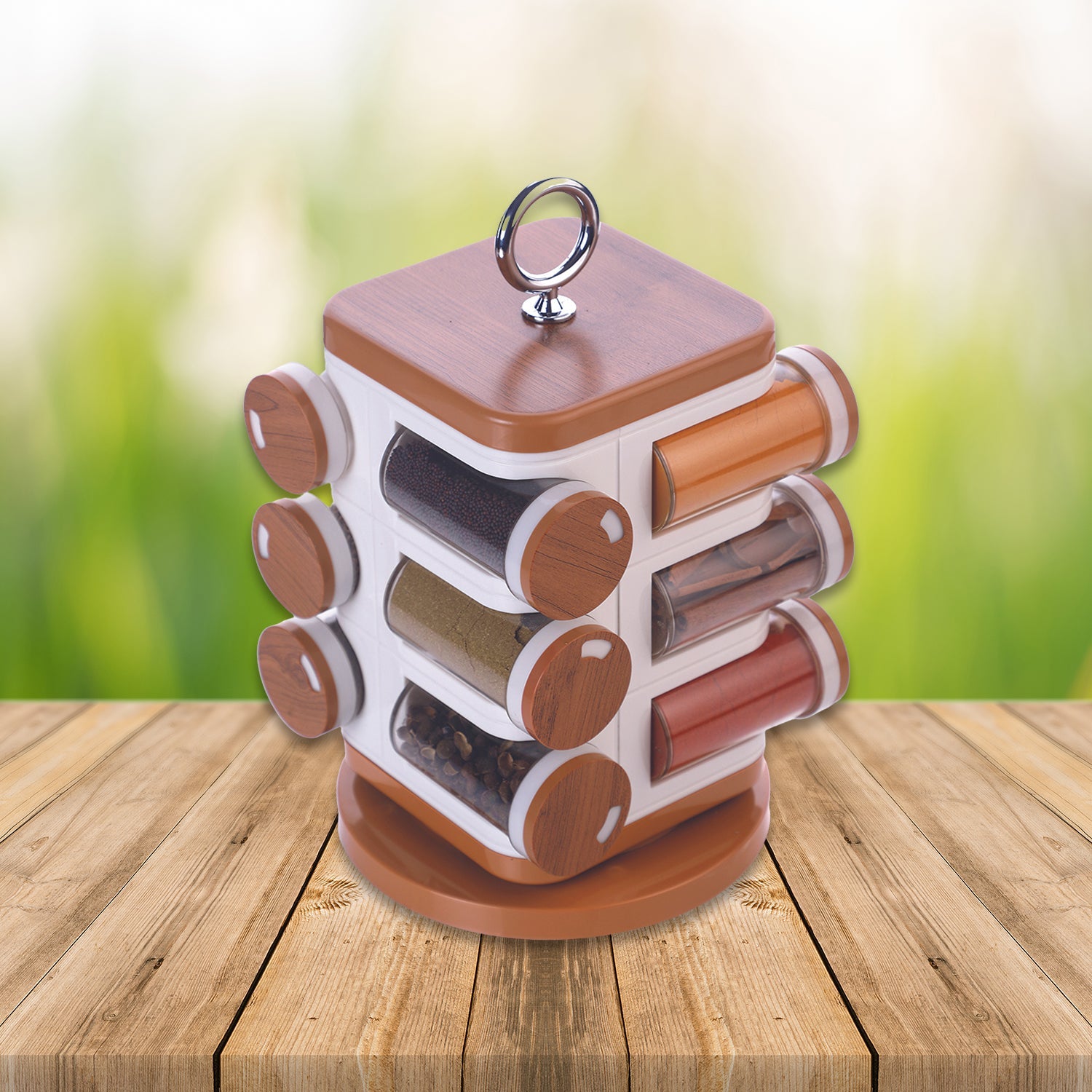 8118 Ganesh 12 - jar Revolving Spice Rack Masala Box - VAYARA