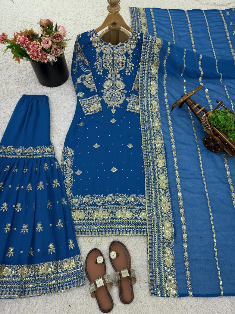 Presenting New Designer Party Wear Look Top-Plazzo and Dupatta With Heavy Embroidery Work