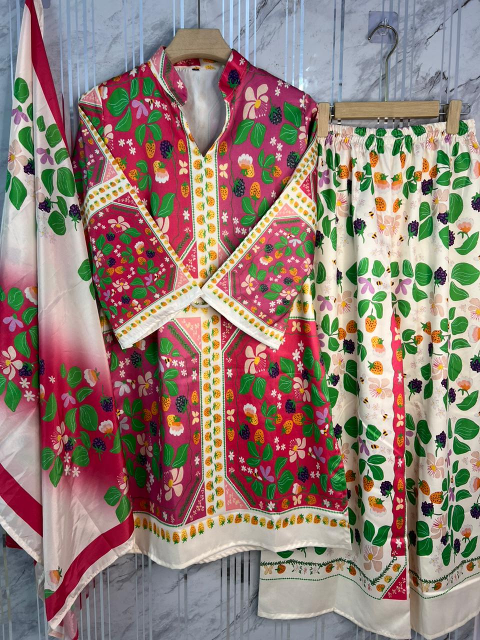 EXQUISITE BEAUTIFUL PRINTED CO-ORDS WITH PRINTED SILK CRAPE DUPATTA