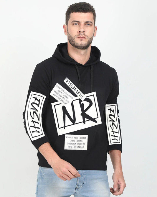 Cotton Blend Printed Full Sleeves Mens Hooded Neck T-Shirt - VAYARA
