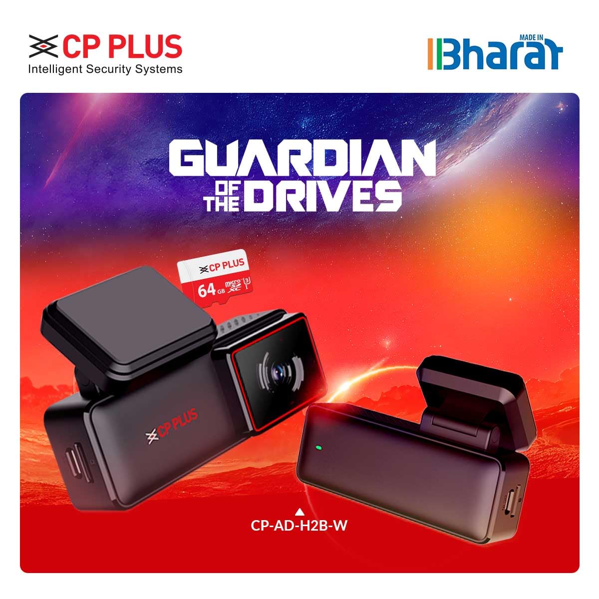 CP PLUS CarKam Car Dashcam with 2MP Full HD Resolution | Wide Angle View | Supports G Sensor | Low Light Vision – CP - AD - H2B - W with SD Card 0022 - VAYARA