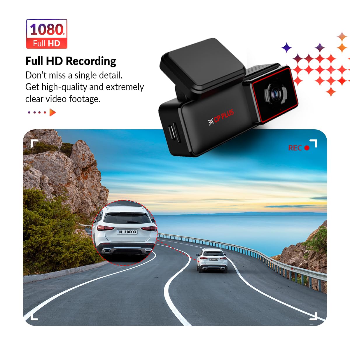 CP PLUS CarKam Car Dashcam with 2MP Full HD Resolution | Wide Angle View | Supports G Sensor | Low Light Vision – CP - AD - H2B - W with SD Card 0022 - VAYARA