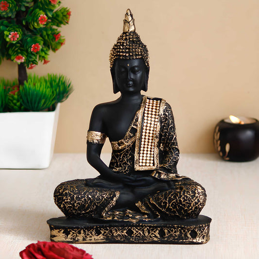 eCraftIndia Black and Golden Meditating Lord Buddha Handcrafted Decorative Showpiece - VAYARA