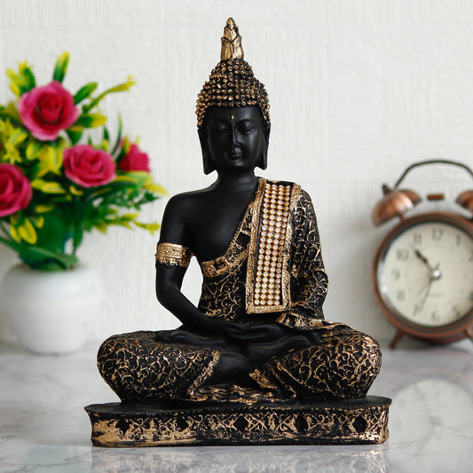 eCraftIndia Black and Golden Meditating Lord Buddha Handcrafted Decorative Showpiece - VAYARA