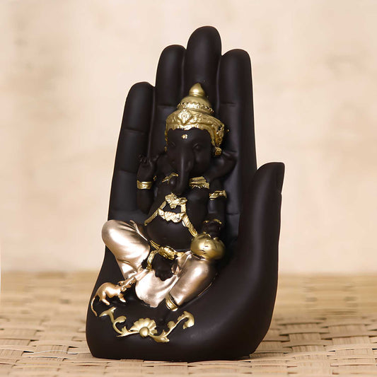 eCraftIndia Golden Handcrafted Palm Ganesha Decorative Showpiece - VAYARA