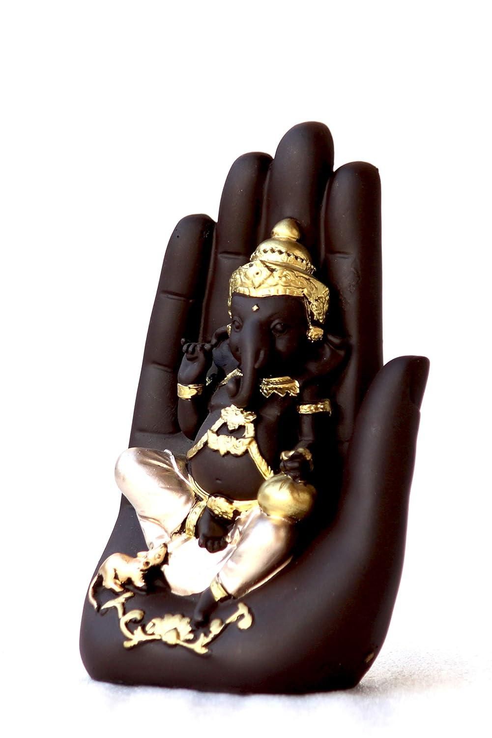 eCraftIndia Golden Handcrafted Palm Ganesha Decorative Showpiece - VAYARA