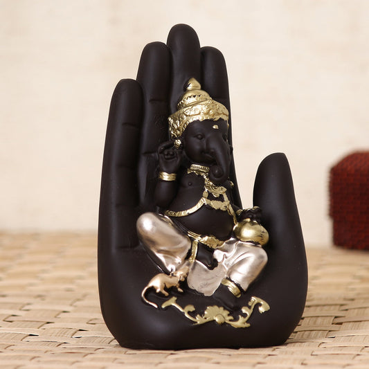 eCraftIndia Golden Handcrafted Palm Ganesha Decorative Showpiece - VAYARA