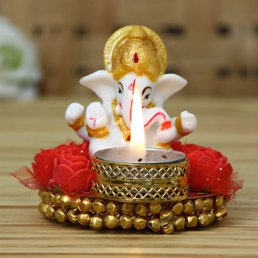 eCraftIndia Lord Ganesha Idol on Decorative Plate with Tea Light Holder - VAYARA
