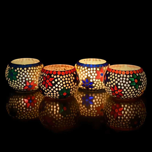 eCraftIndia Set of 4 Mosaic Glass Decorative Tea Light Holder - VAYARA