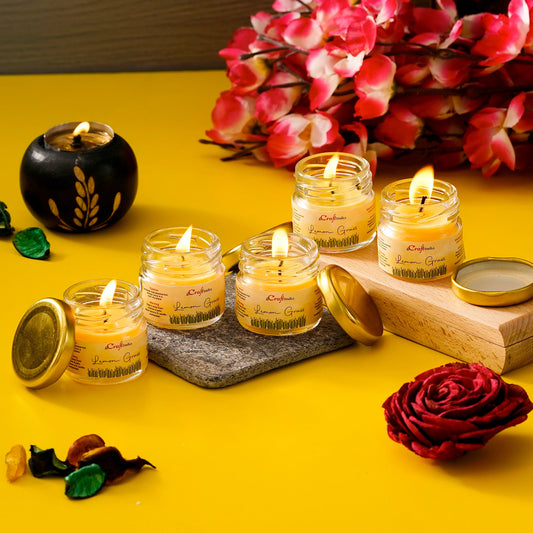 eCraftIndia Set of 5 Lemon Grass Scented Minijar Candle - VAYARA