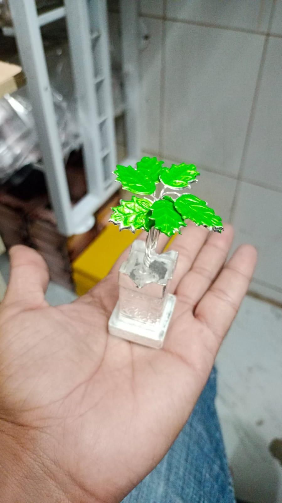 German Silver Plated Tulsi Plant Decorative Showpiece (4inche) - VAYARA