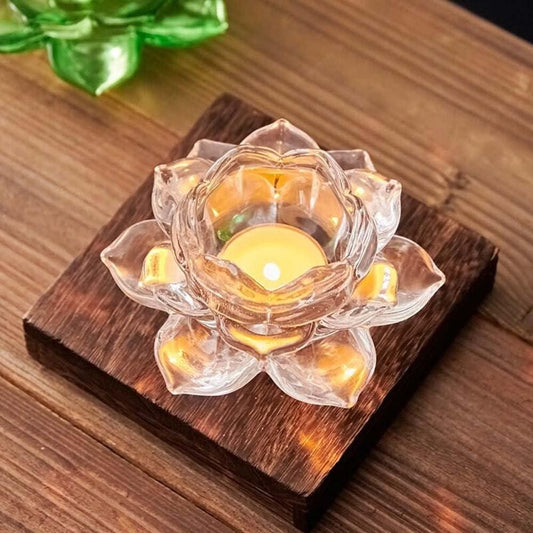 Glass Lotus Flower Tea Light Candle Holder Set - VAYARA