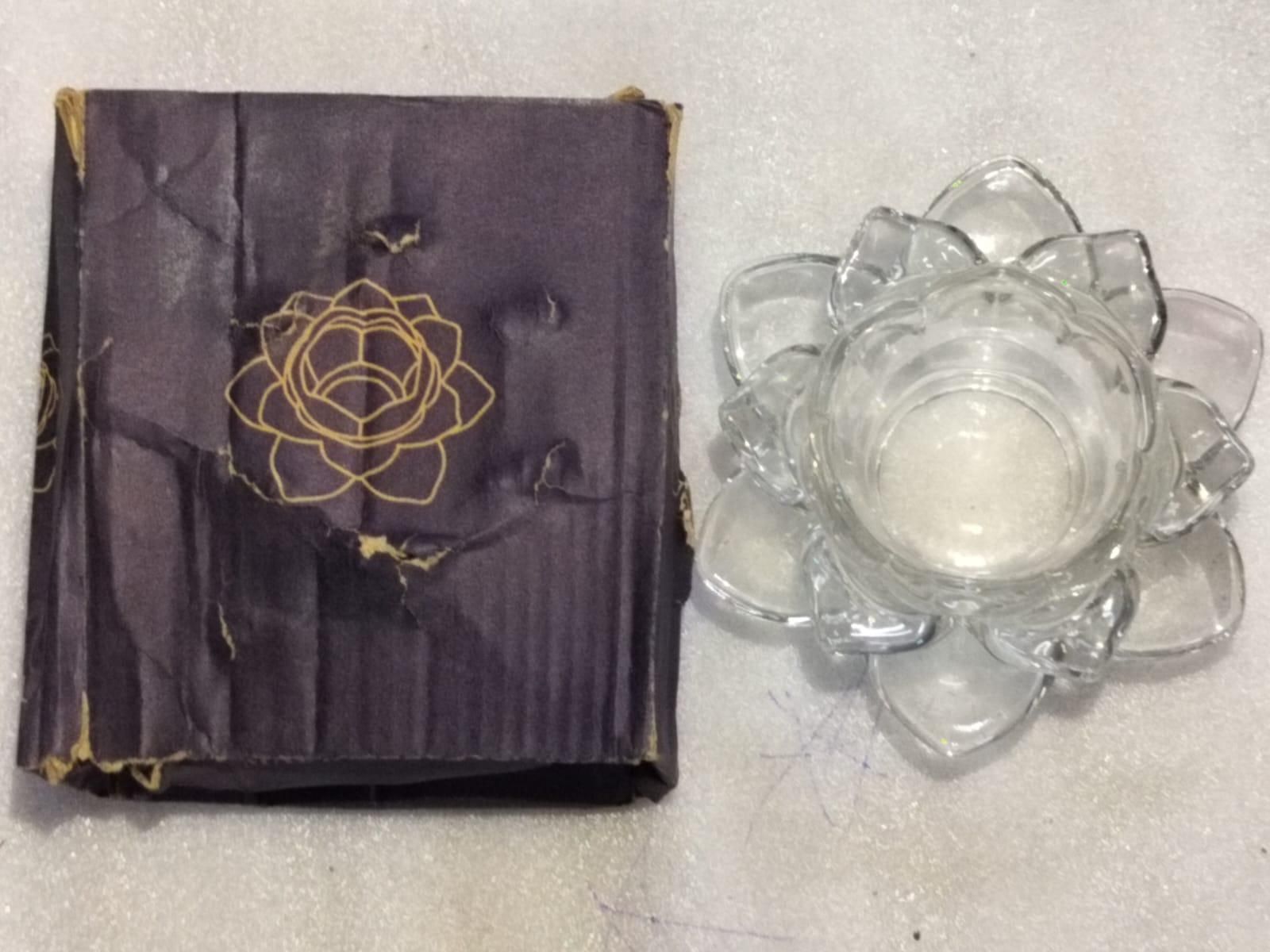 Glass Lotus Flower Tea Light Candle Holder Set - VAYARA