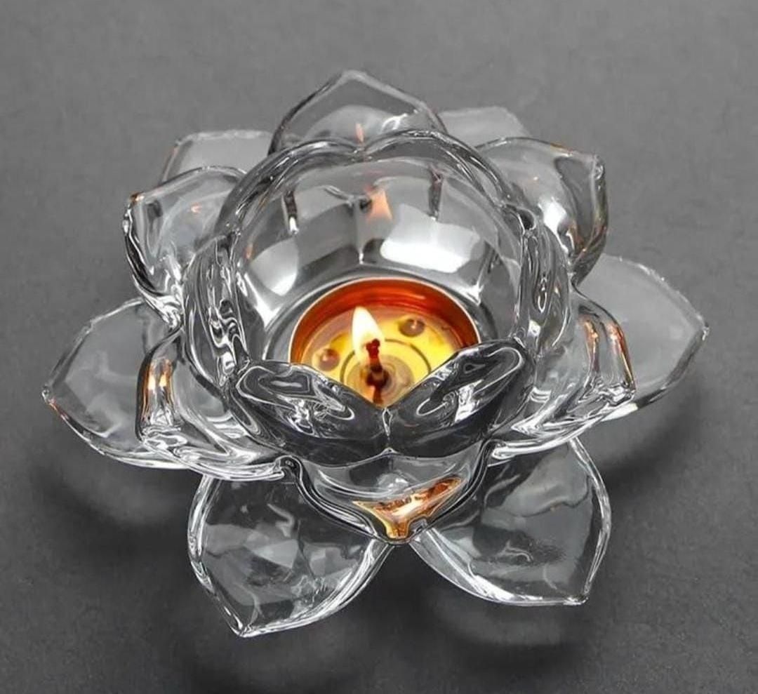 Glass Lotus Flower Tea Light Candle Holder Set - VAYARA