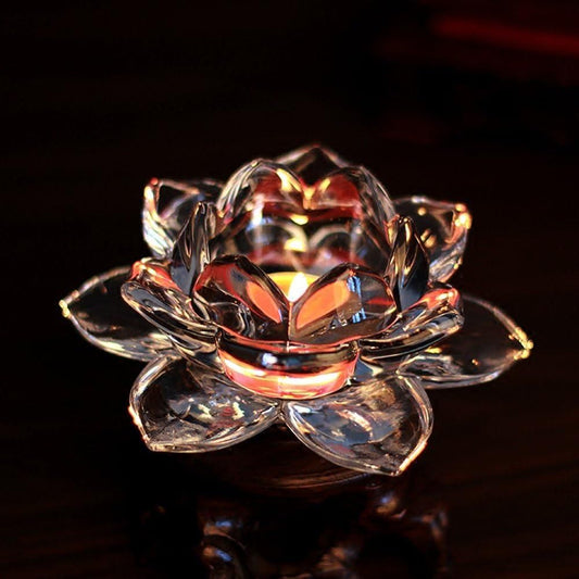 Glass Lotus Flower Tea Light Candle Holder Set - VAYARA