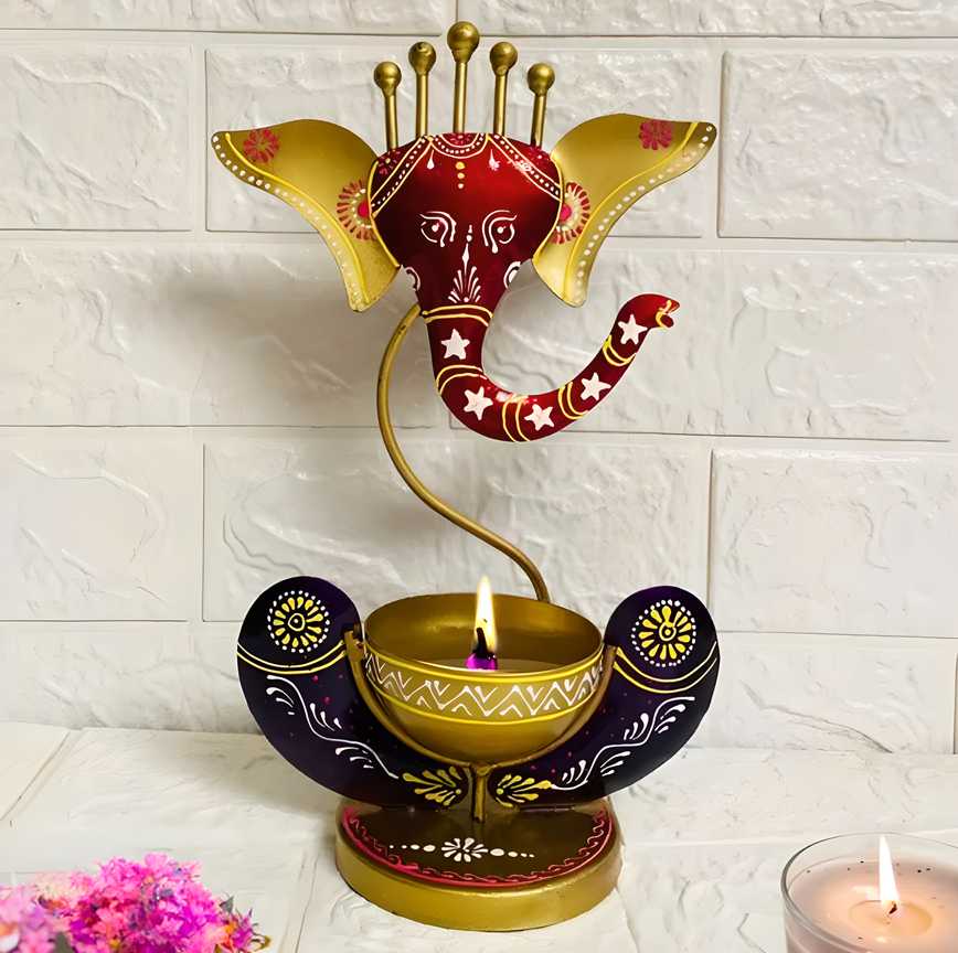 Intricately Crafted Spiritual Decor Ganesha with Tealight Candle Holder - VAYARA