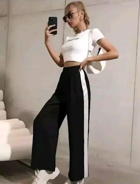Women's Hight Waist Wide - Leg Jogger Pant Black & White Stripe - VAYARA