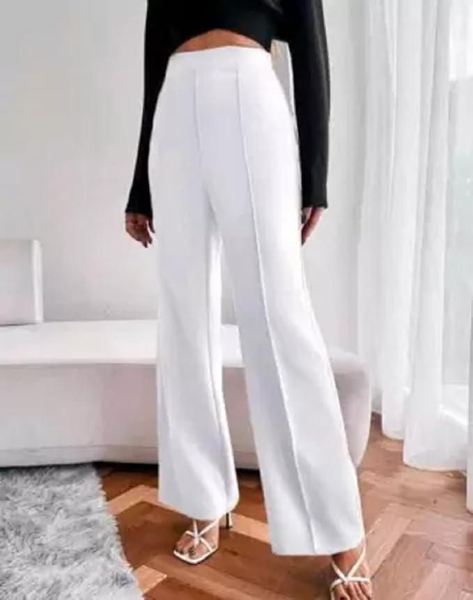 Women's Nontransparent Fabric Classic - Stylish Pant White - VAYARA