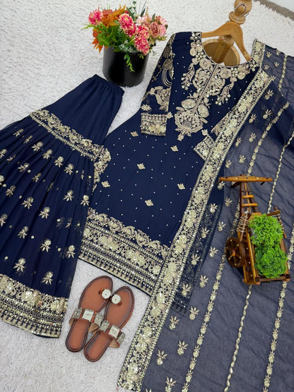 Presenting  New Designer Party Wear Look Top-Plazzo and Dupatta With Heavy Embroidery Work