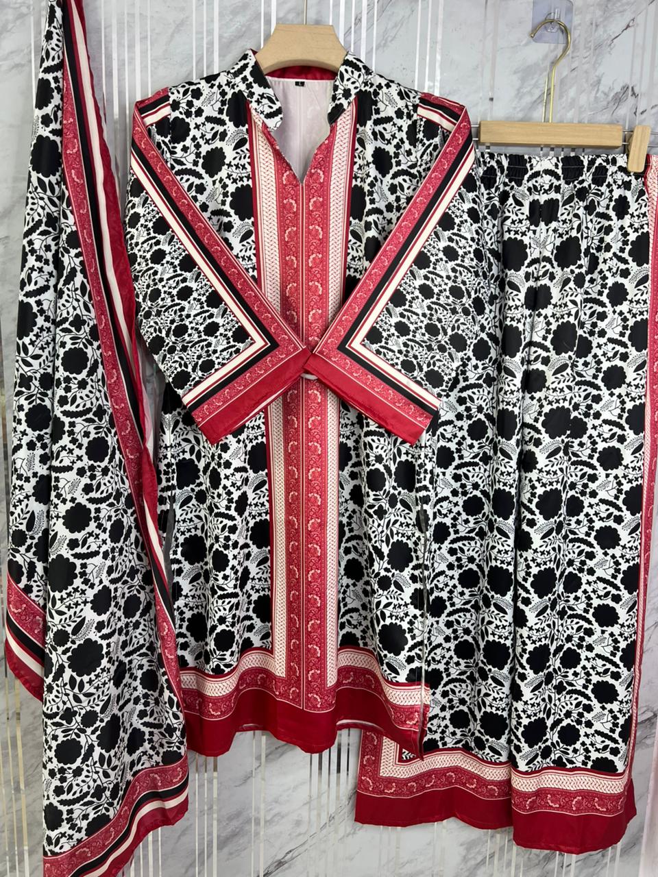 EXQUISITE BEAUTIFUL PRINTED CO-ORDS WITH PRINTED SILK CRAPE DUPATTA