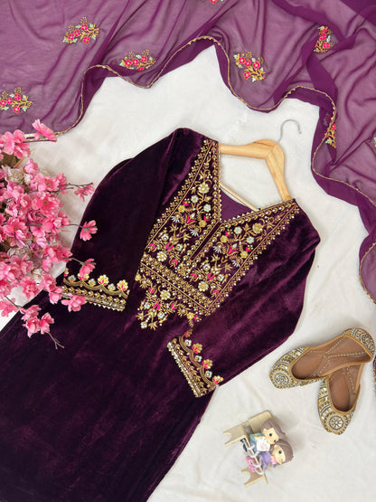ENHANCE THE BEAUTY OF YOUR WARDROBE WITH THIS NEWLY LAUNCHED VELVET KURTI-PLAZZO SET