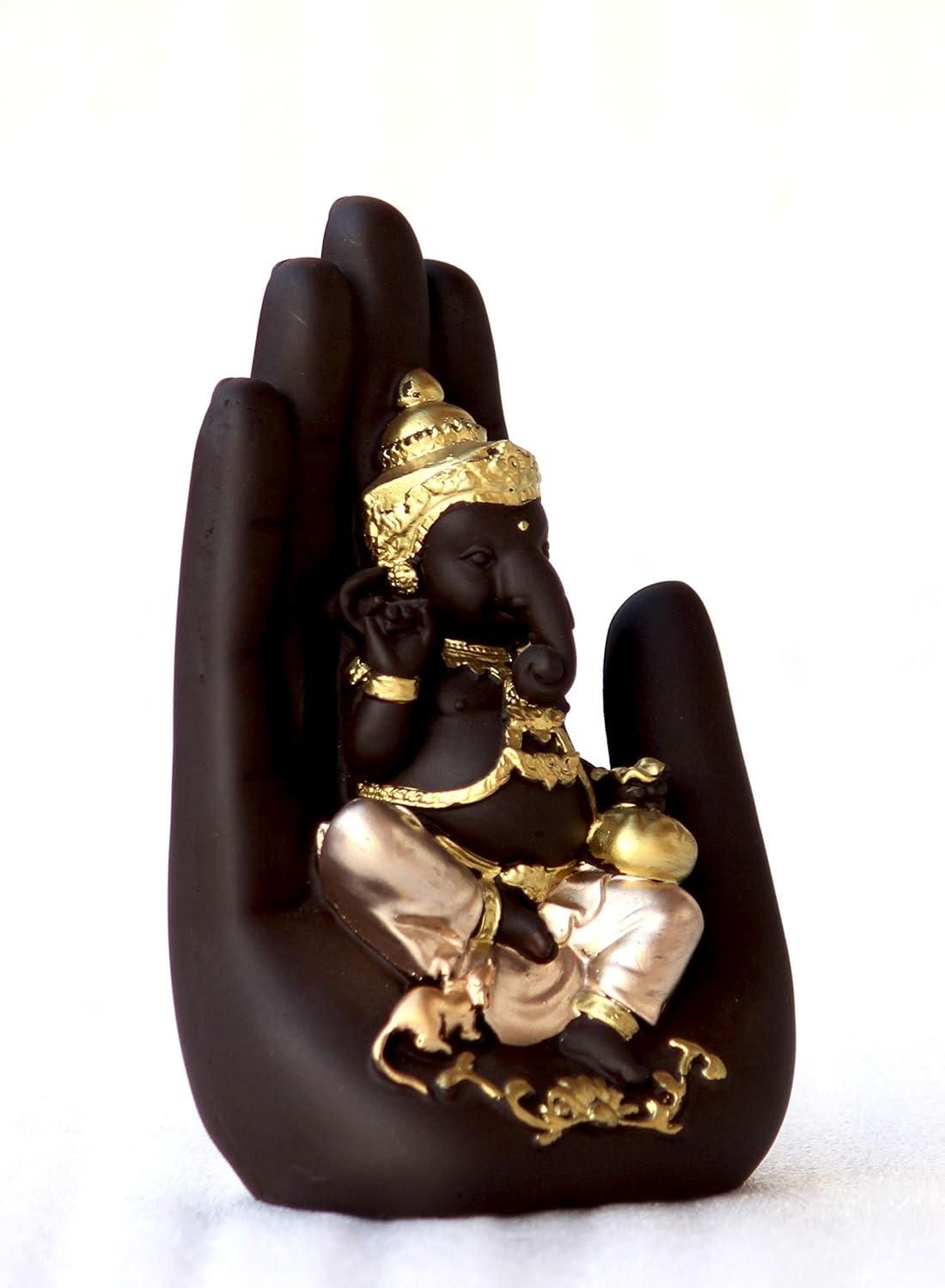 eCraftIndia Golden Handcrafted Palm Ganesha Decorative Showpiece - VAYARA