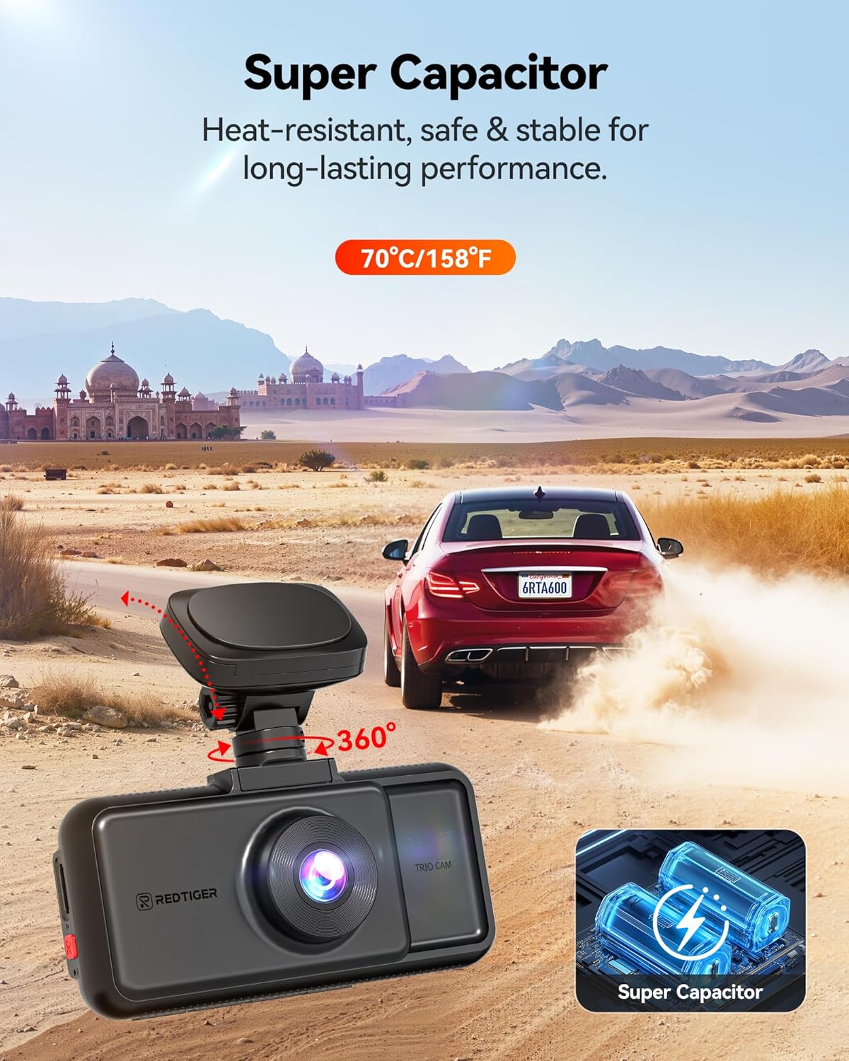 EDTIGER A6 3 Channel Dash Cam, 4K Front + 1080P Dual Cam, 2.5K Front + 1080P Rear and Interior Triple Cam, 5G WiFi, GPS, 3" Touch Screen, Voice Control, Adjustable Cabin Camera, 64GB Card Included 0033 - VAYARA