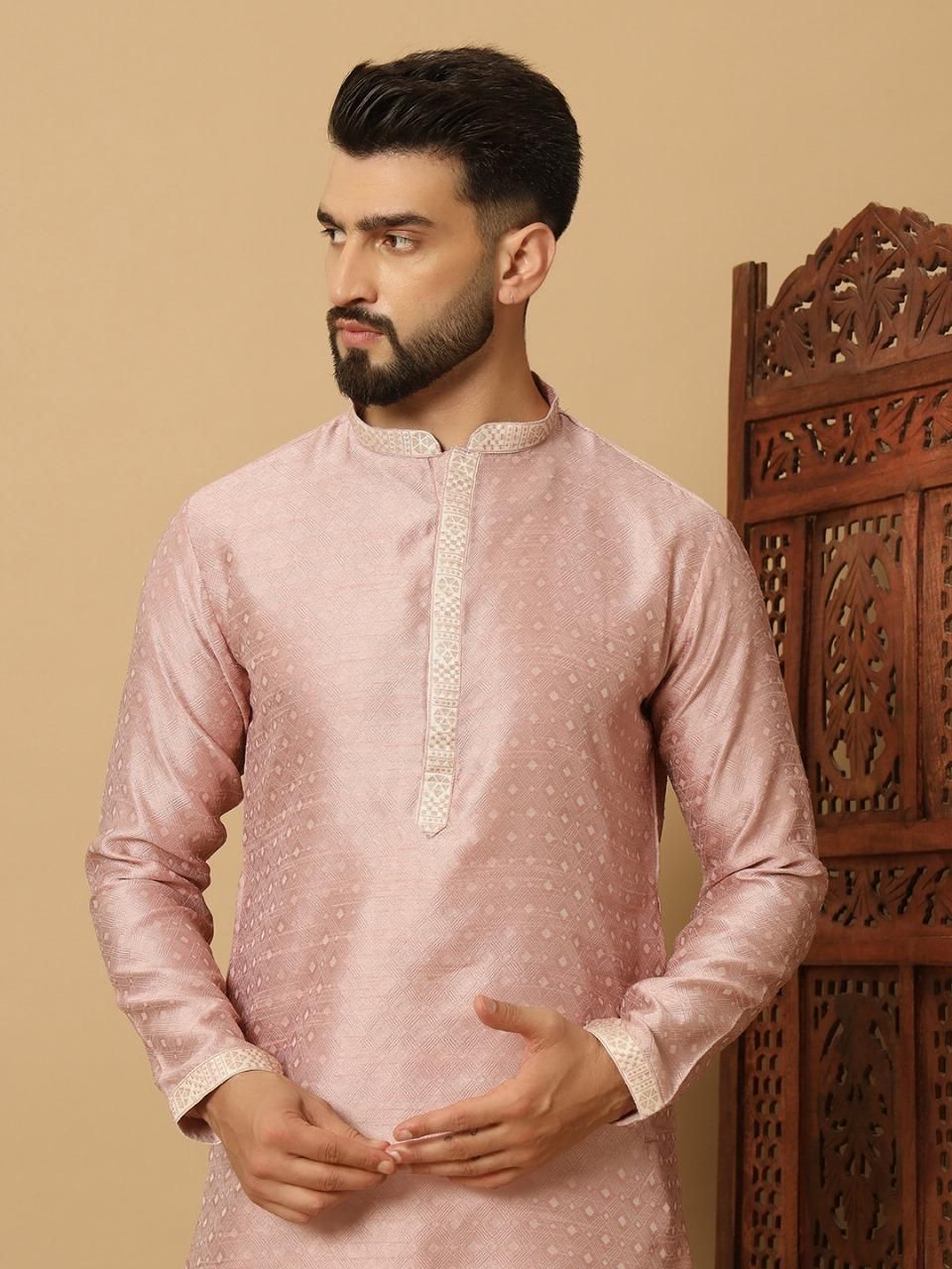 Men's Jacquard Solid Kurta Pyajama Set - VAYARA