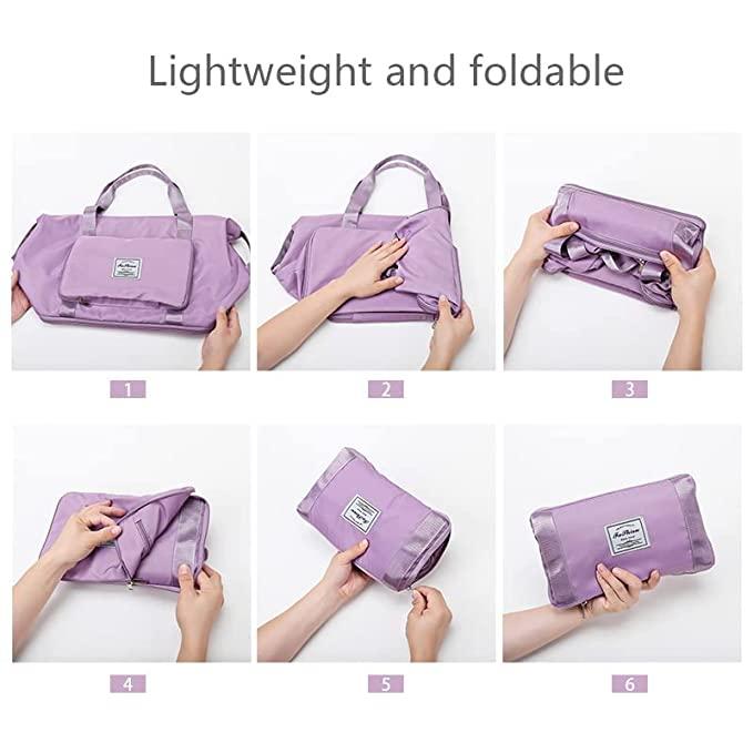 Nylon 22 Cms Travel Duffle(Foldable Travel Duffle_lavender) - VAYARA