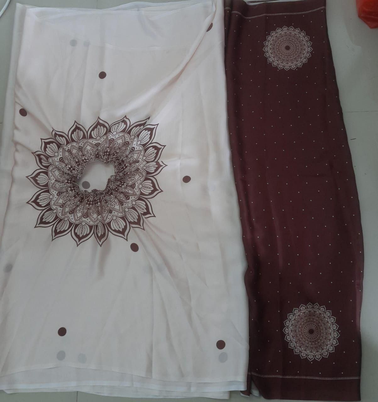 Satin Silk Printed Kaftan Saree With Unstitched Blouse - VAYARA