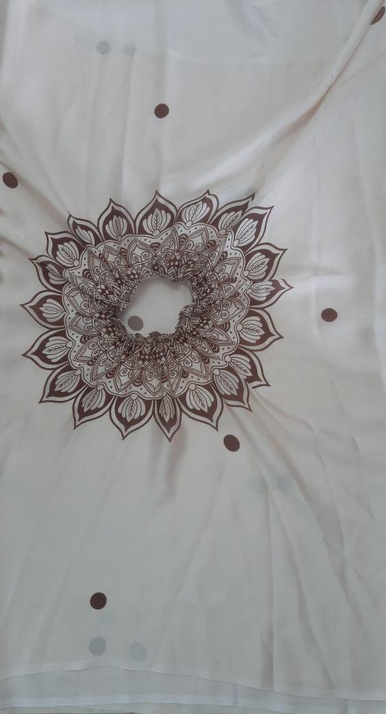 Satin Silk Printed Kaftan Saree With Unstitched Blouse - VAYARA