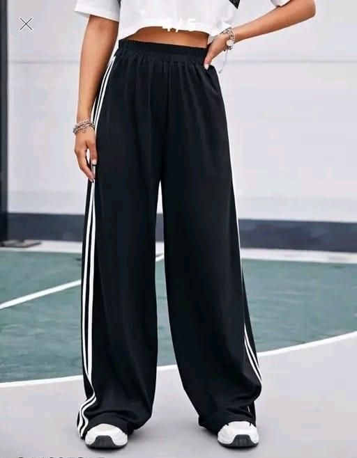 Women's Hight Waist Wide - Leg Jogger Pant Black & White Stripe - VAYARA
