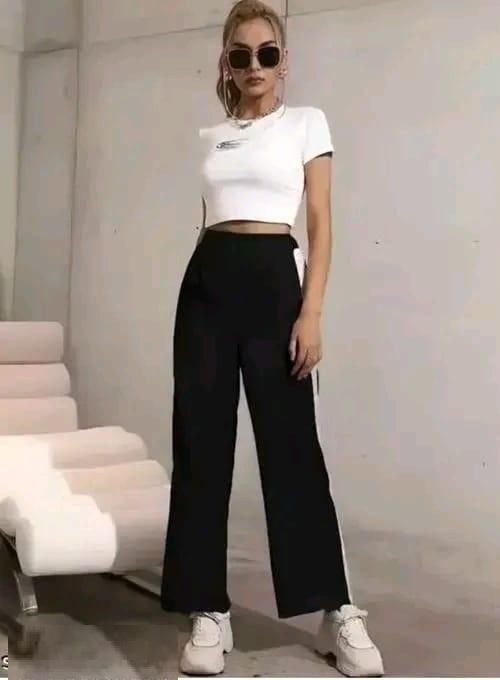 Women's Hight Waist Wide - Leg Jogger Pant Black & White Stripe - VAYARA