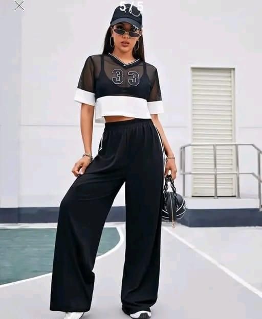 Women's Hight Waist Wide - Leg Jogger Pant Black & White Stripe - VAYARA