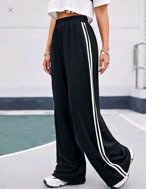 Women's Hight Waist Wide - Leg Jogger Pant Black & White Stripe - VAYARA