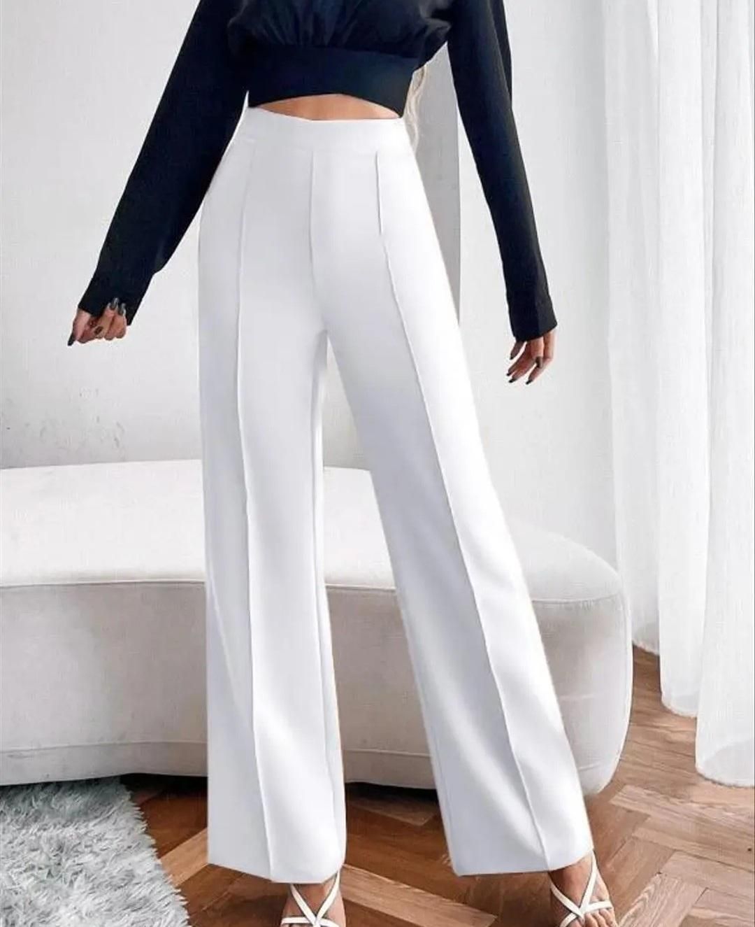 Women's Nontransparent Fabric Classic - Stylish Pant White - VAYARA