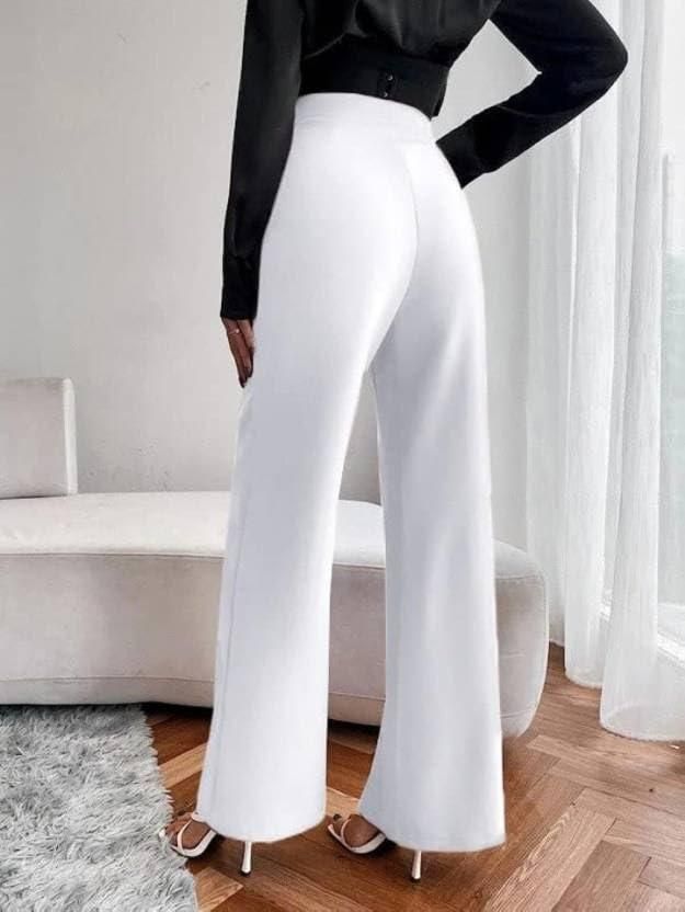 Women's Nontransparent Fabric Classic - Stylish Pant White - VAYARA